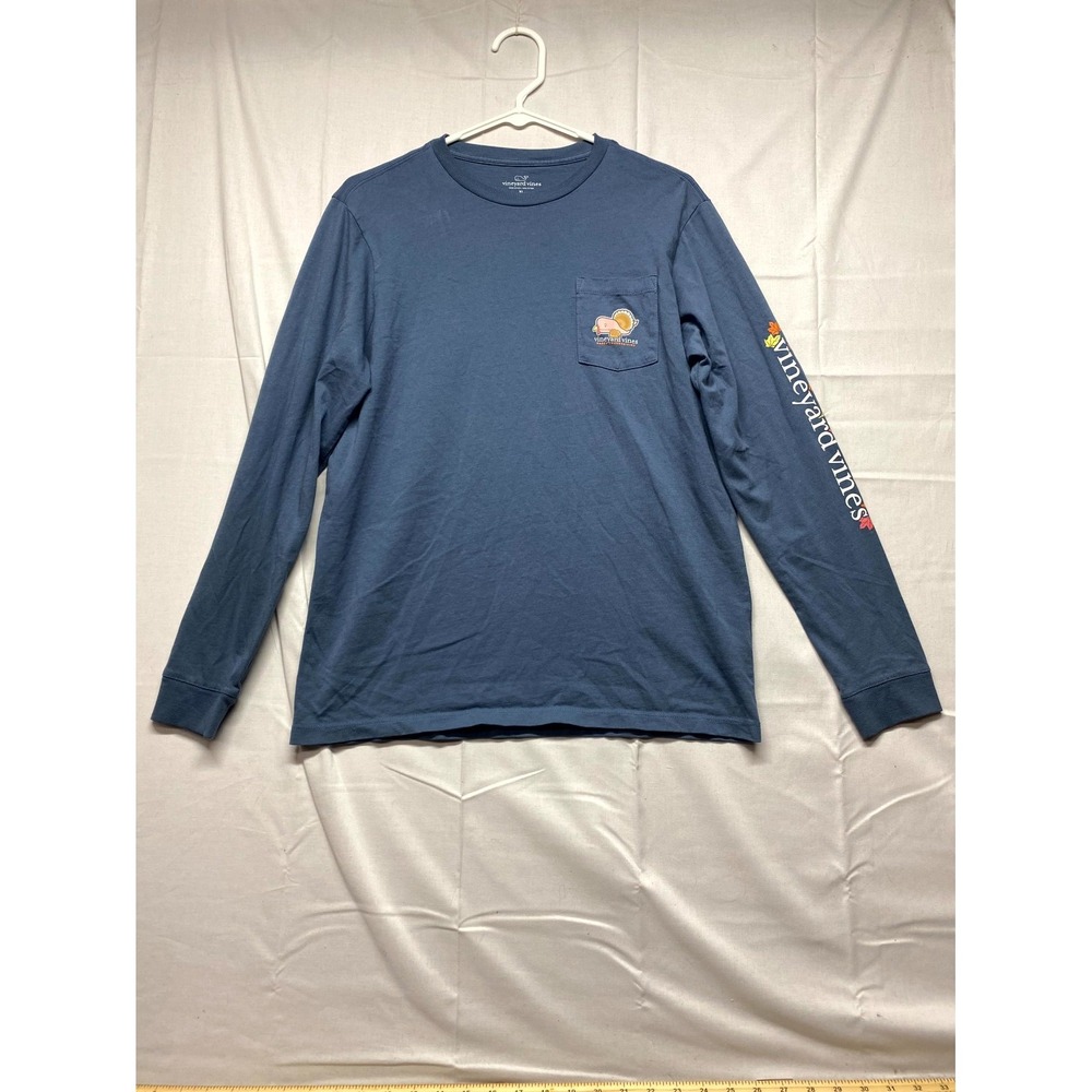 Vineyard Vines Thanksgiving T Shirt Boys XL 18 Blue Graphic Long Sleeve Pullover